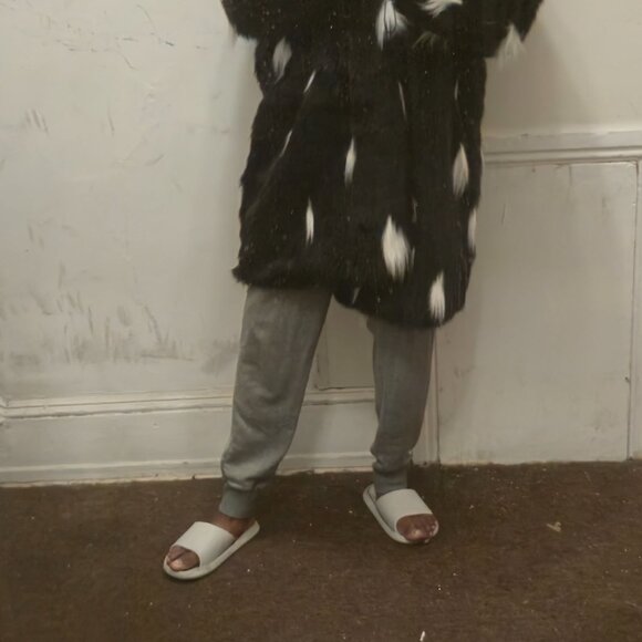 Faux Fur Jacket Mens Middle-length Black Long-sleeved Fox Fur Jacket Warm Trench - Picture 6 of 13